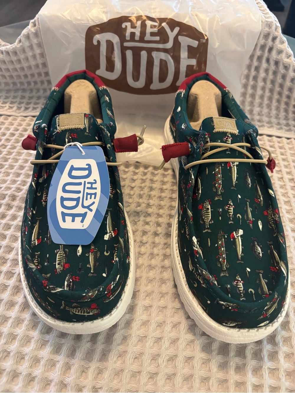 Hey Dude Men's Green Fishing-Print Slip-On Sneakers